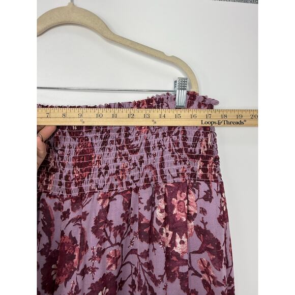 Anthropologie Smocked Waist Wide Leg Pants Purple Floral Boho Tiered Pull On XL - Picture 7 of 9